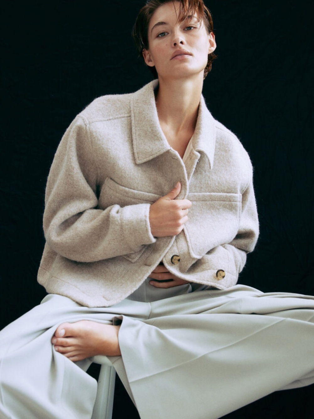 H&M Wool-blend Jacket in Beige Marl Size Large